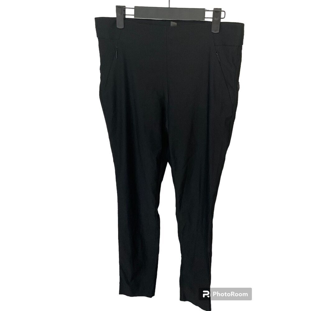 Anne Klein Women Black Trouser Size M Pull On Slim Fit Pocket Zipper Modern R2